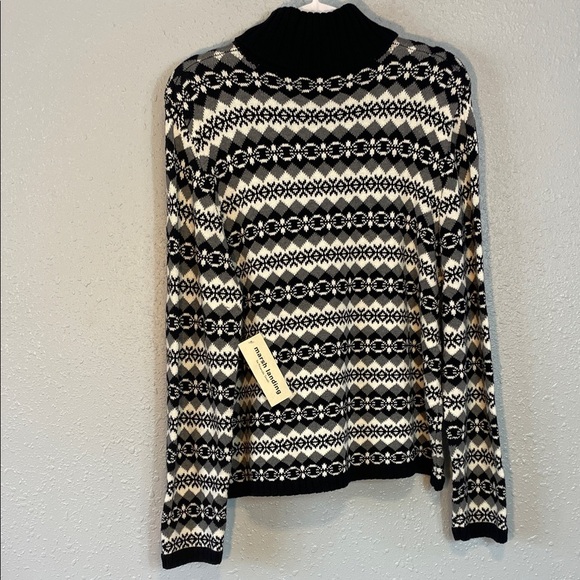 Marsh Landing Fair Isle Knit Sweater – Black & White Turtleneck Pullover Size L - Picture 1 of 12